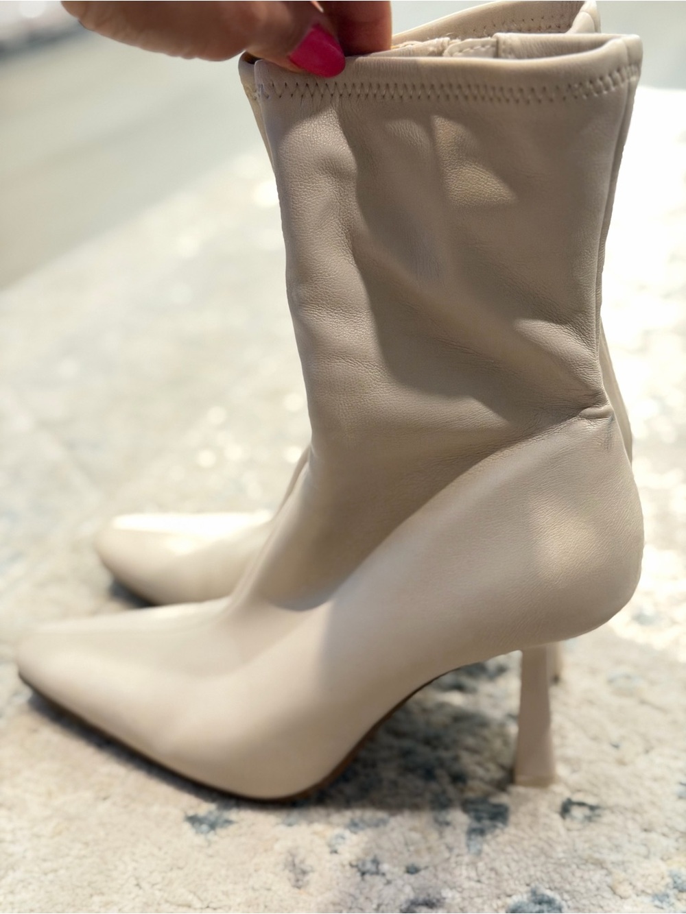 Steve Madden Cream Pointed-Toe Stiletto Ankle Boots